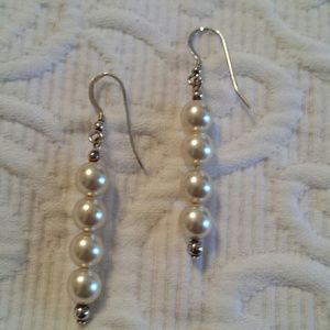 Sterling silver faux pearl dangle pierced earrings